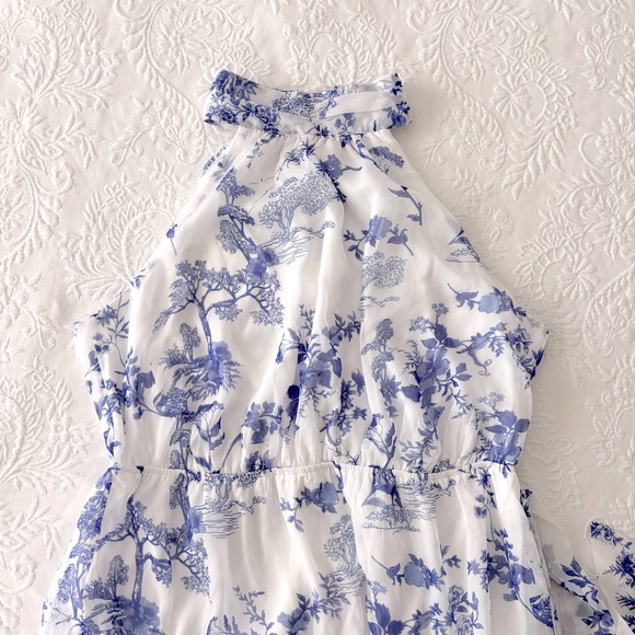 NWOT Lulus Float to You White Floral Print Halter Tiered Midi Dress XLarge - Picture 3 of 8